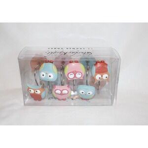 Saturday Knight Limited Hooty Owl 12 Shower Hooks Pastel Colorful Whimsical NEW